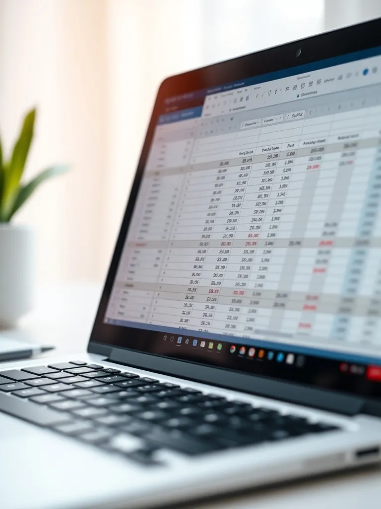 Close up of a financial spreadsheet on a laptop screen, clea